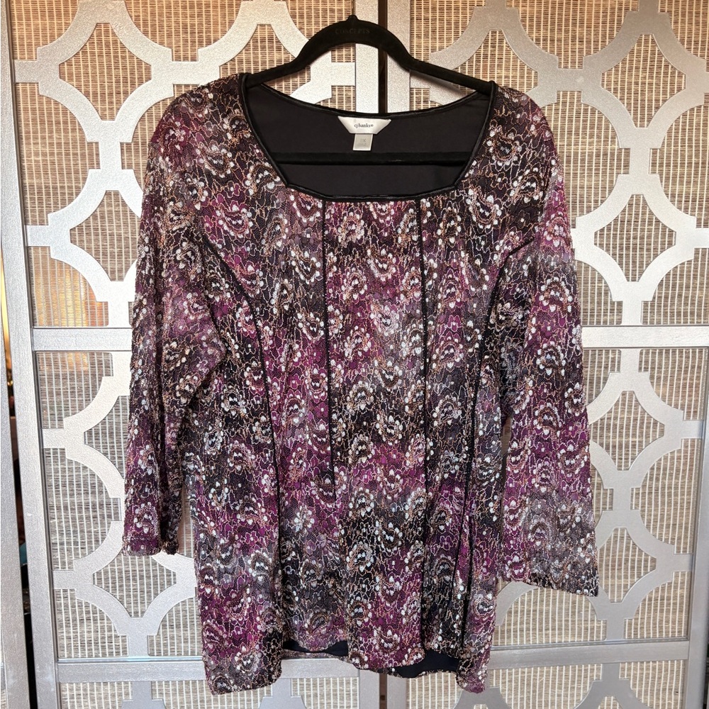 CJ Banks Multicolor Patterned Blouse